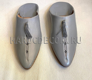 Марокканские кожаные бабуши серые, размер 38 ВS-60/1